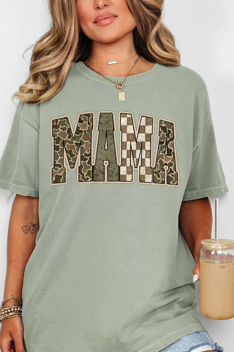 Camo Checkered Mama Comfort Colors Adult Ring-Spun Cotton Tee