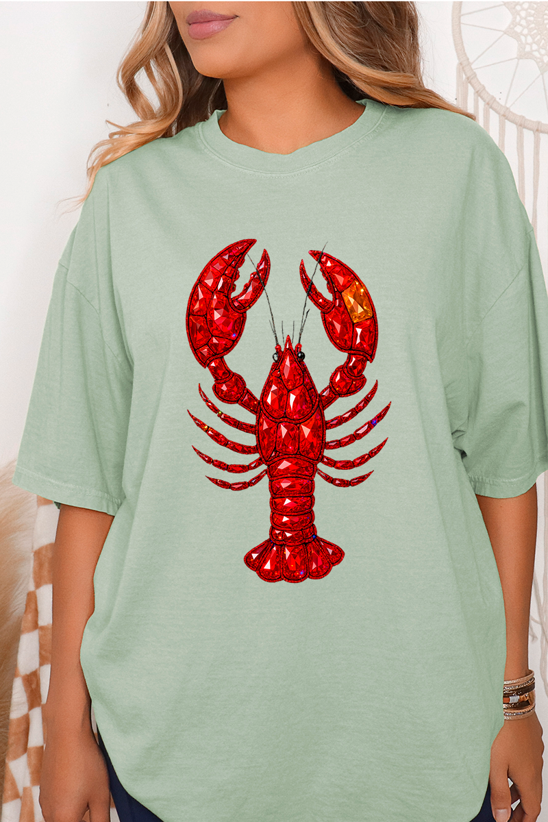Faux Rhinestone Crawfish Comfort Colors Adult Ring-Spun Cotton Tee