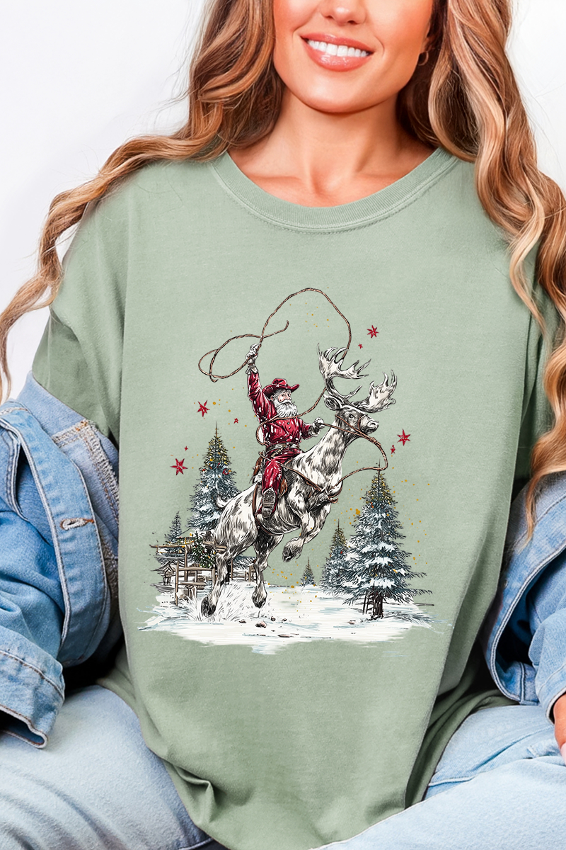 Retro Rodeo Santa Comfort Colors Adult Ring-Spun Cotton Tee