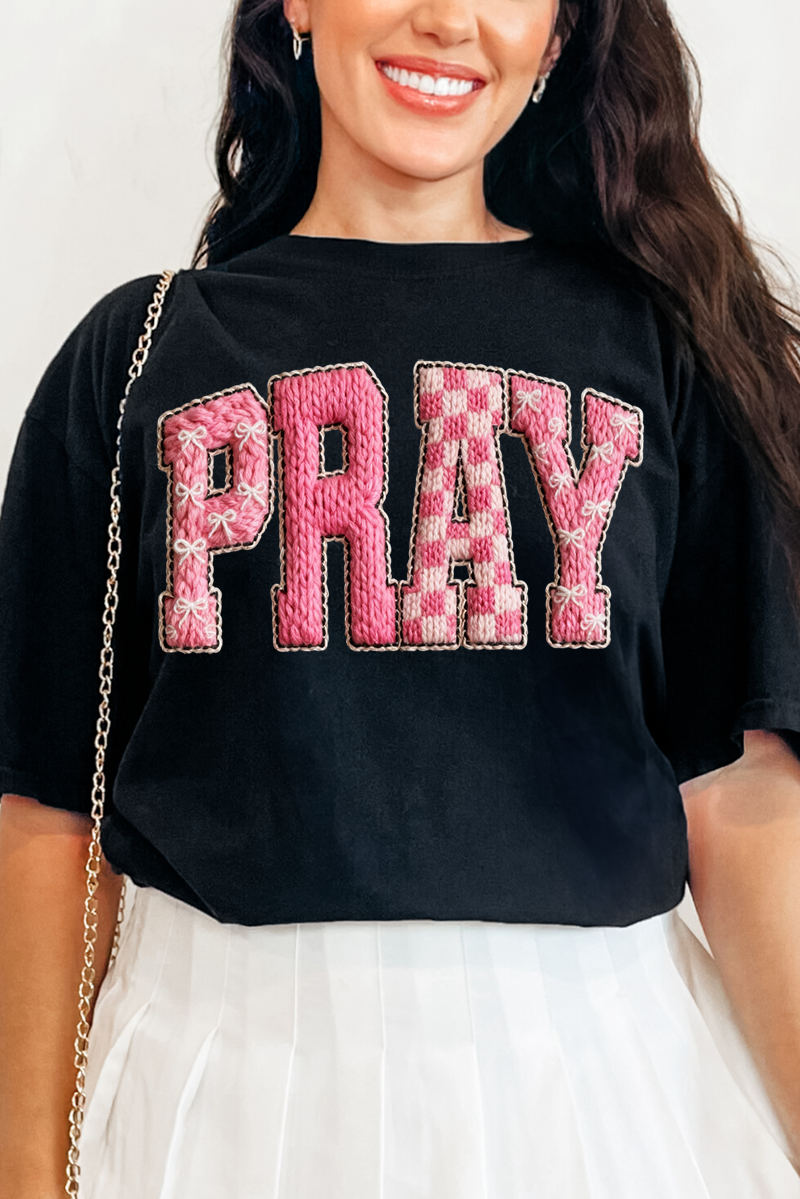 Pink Faux Yarn Coquette Pray Comfort Colors Adult Ring-Spun Cotton Tee