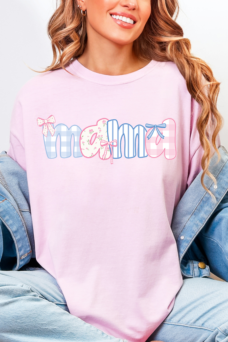 Coquette Floral Pink And Blue Mama Comfort Colors Adult Ring-Spun Cotton Tee