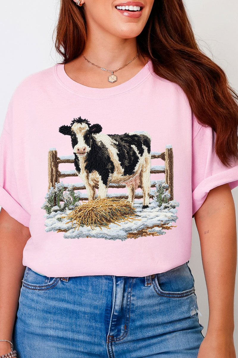 Faux Yarn Moo In The Snow Comfort Colors Adult Ring-Spun Cotton Tee