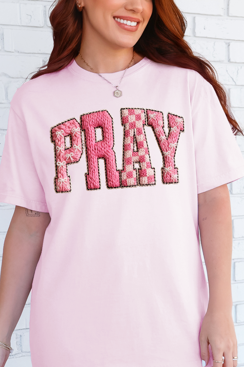 Pink Faux Yarn Coquette Pray Comfort Colors Adult Ring-Spun Cotton Tee