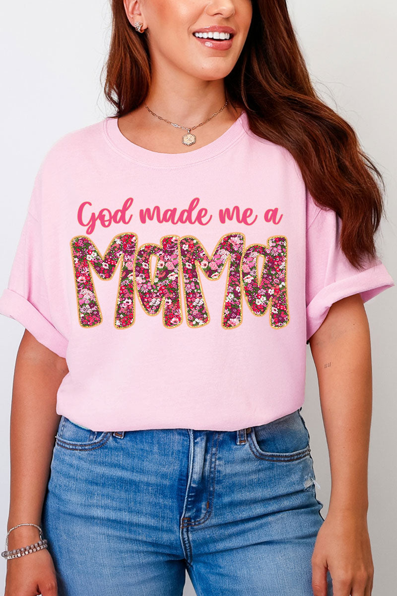 Pink God Made Me A Mama Comfort Colors Adult Ring-Spun Cotton Tee