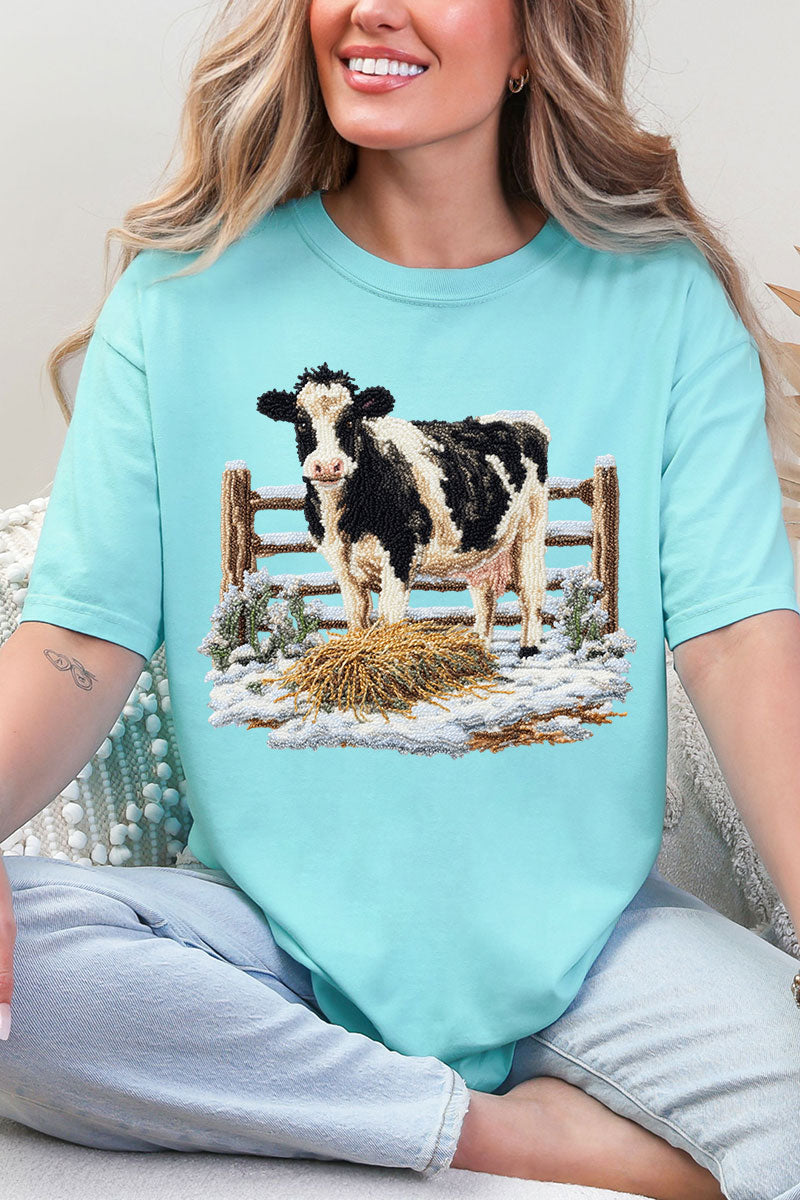 Faux Yarn Moo In The Snow Comfort Colors Adult Ring-Spun Cotton Tee