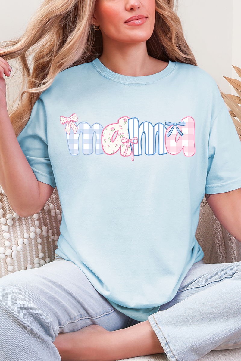 Coquette Floral Pink And Blue Mama Comfort Colors Adult Ring-Spun Cotton Tee