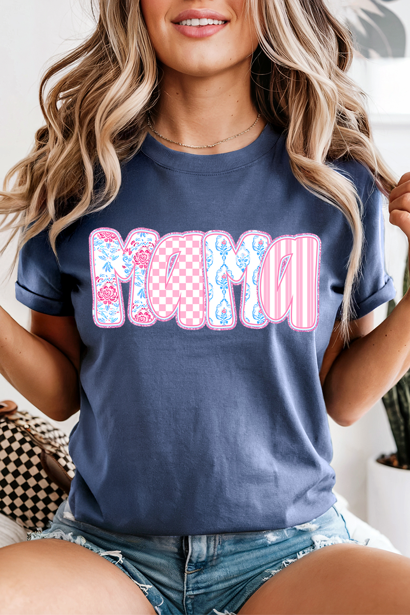 Preppy Pink And Blue Mama Comfort Colors Adult Ring-Spun Cotton Tee