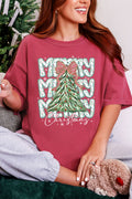 Stacked Holly Merry Christmas Tree Comfort Colors Adult Ring-Spun Cotton Tee