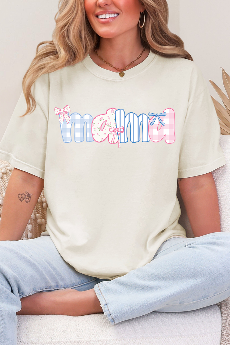 Coquette Floral Pink And Blue Mama Comfort Colors Adult Ring-Spun Cotton Tee