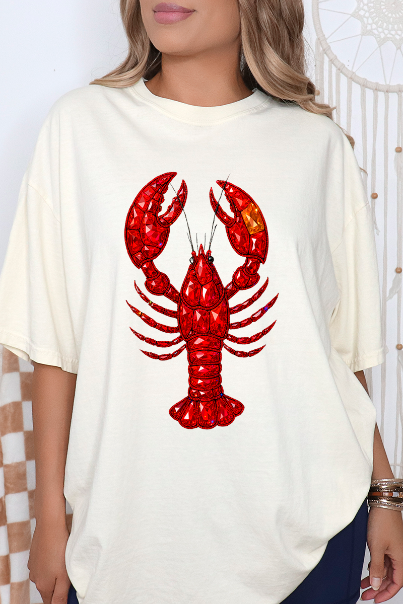 Faux Rhinestone Crawfish Comfort Colors Adult Ring-Spun Cotton Tee