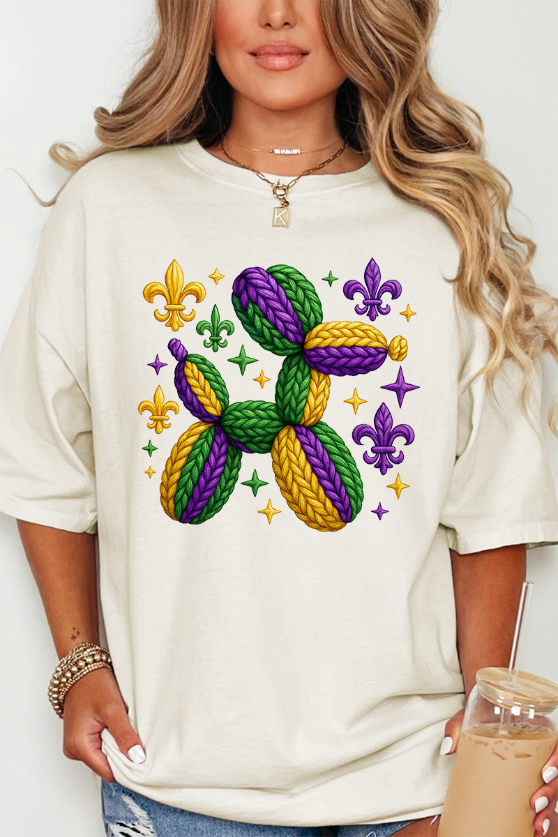 Faux Yarn Mardi Gras Balloon Dog Comfort Colors Adult Ring-Spun Cotton Tee
