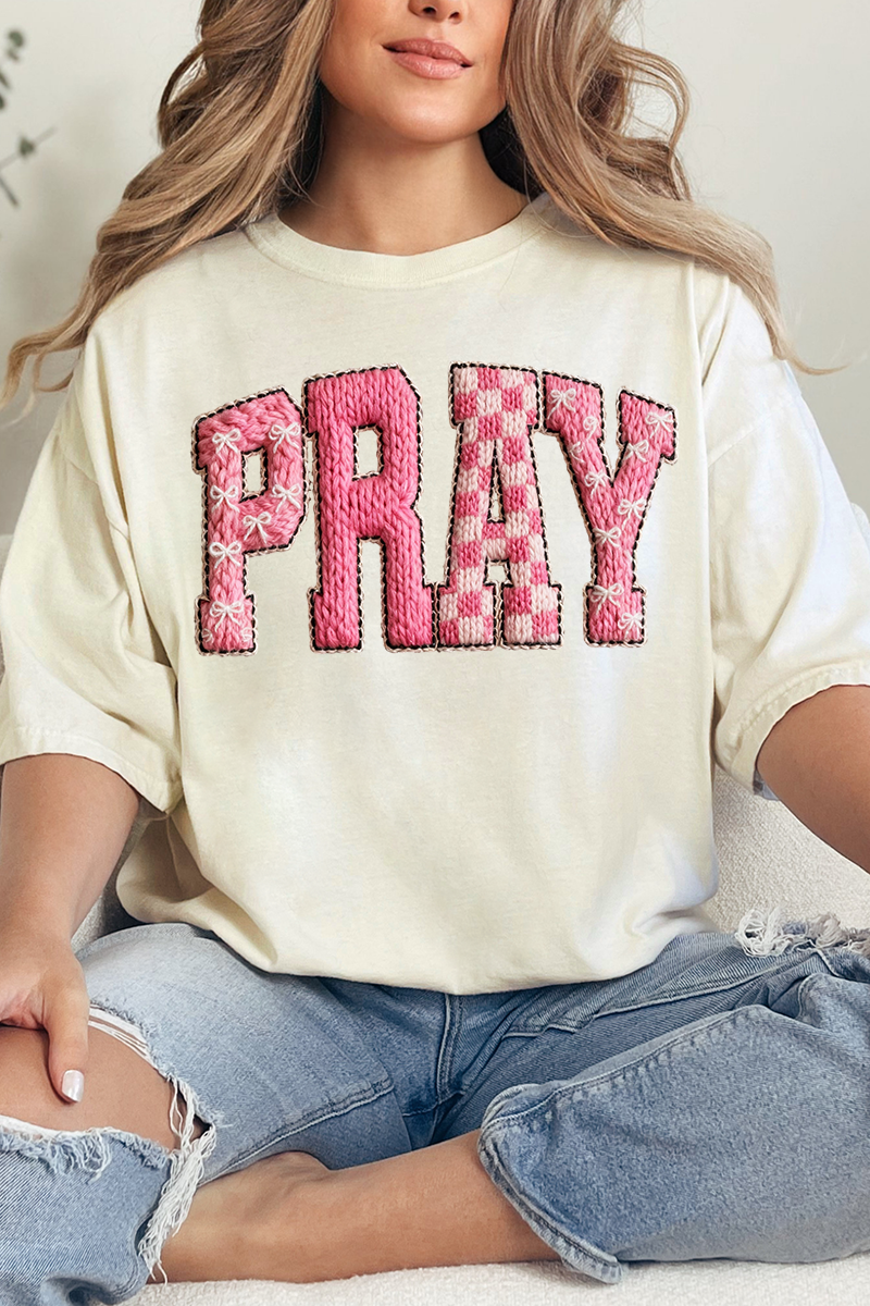 Pink Faux Yarn Coquette Pray Comfort Colors Adult Ring-Spun Cotton Tee