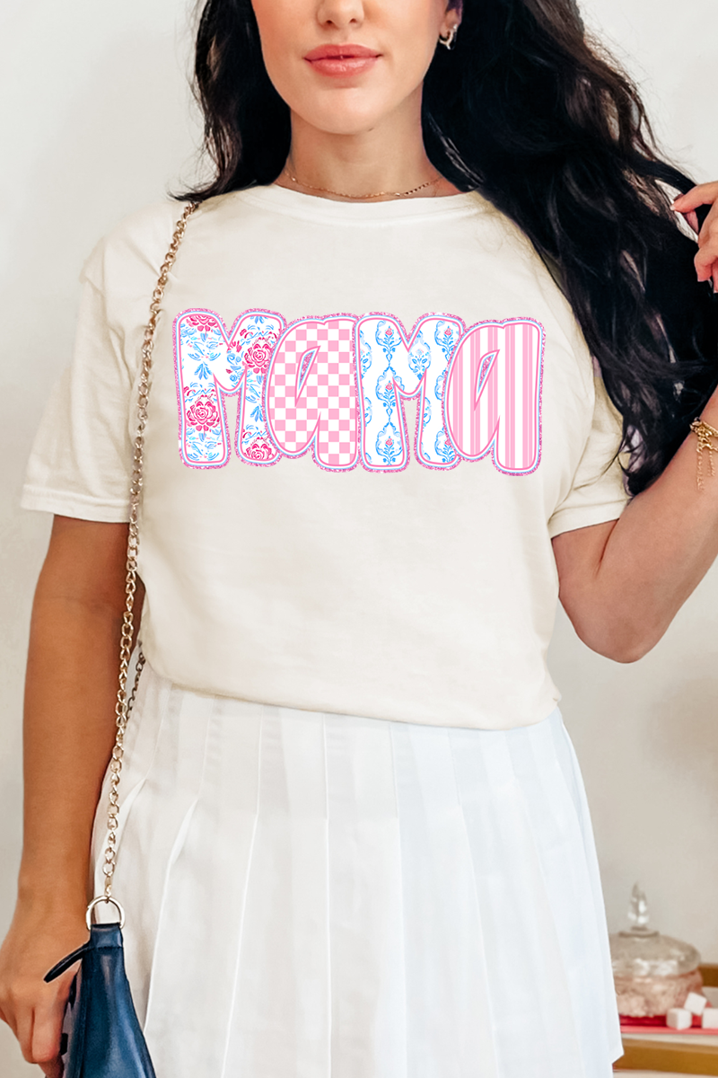 Preppy Pink And Blue Mama Comfort Colors Adult Ring-Spun Cotton Tee