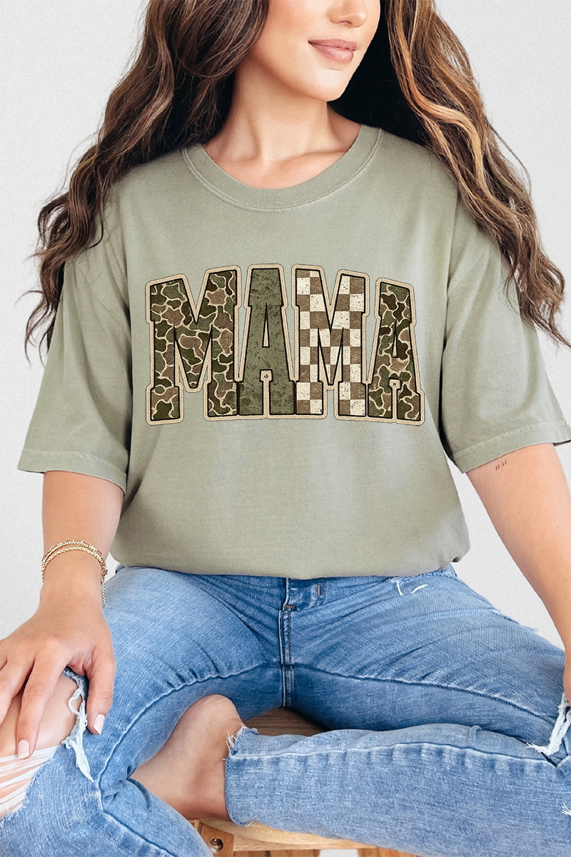 Camo Checkered Mama Comfort Colors Adult Ring-Spun Cotton Tee