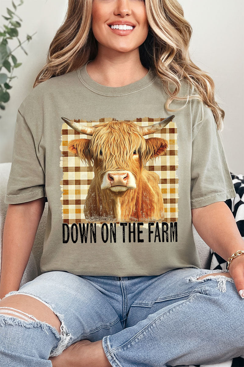 Down On The Farm Highland Cow Comfort Colors Adult Ring-Spun Cotton Tee