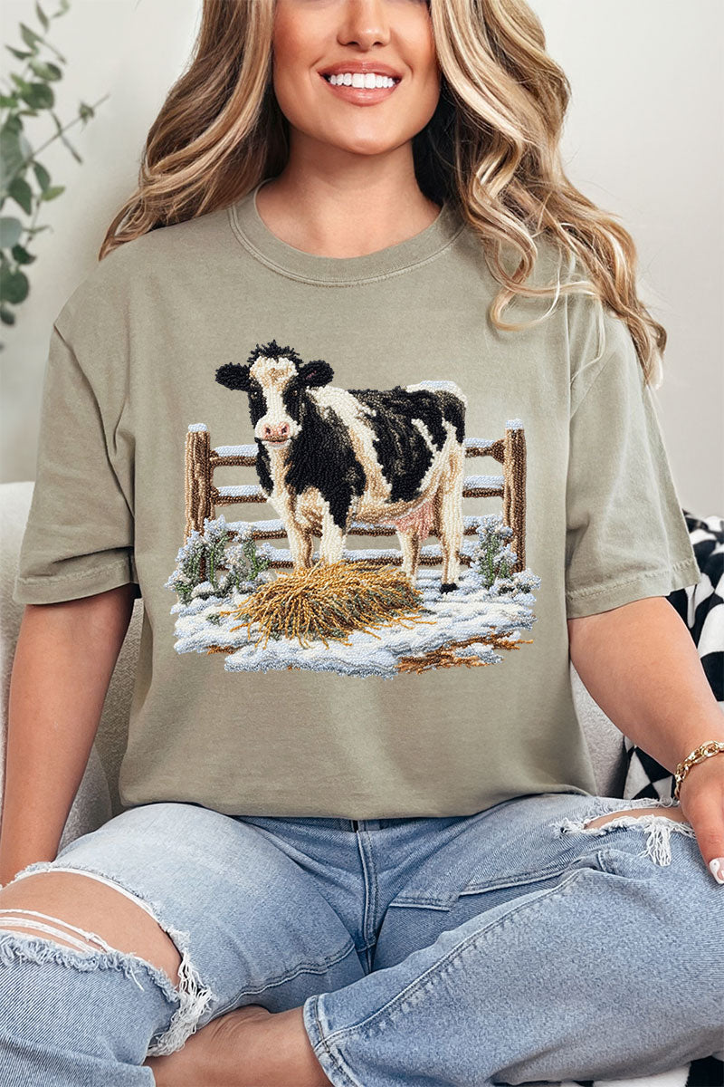 Faux Yarn Moo In The Snow Comfort Colors Adult Ring-Spun Cotton Tee