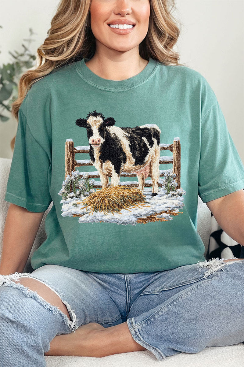 Faux Yarn Moo In The Snow Comfort Colors Adult Ring-Spun Cotton Tee