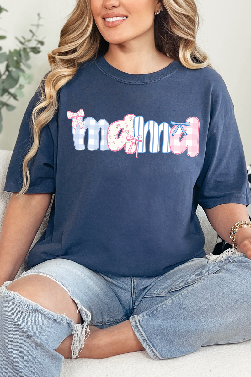 Coquette Floral Pink And Blue Mama Comfort Colors Adult Ring-Spun Cotton Tee