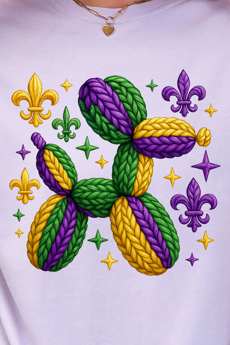 Faux Yarn Mardi Gras Balloon Dog Comfort Colors Adult Ring-Spun Cotton Tee