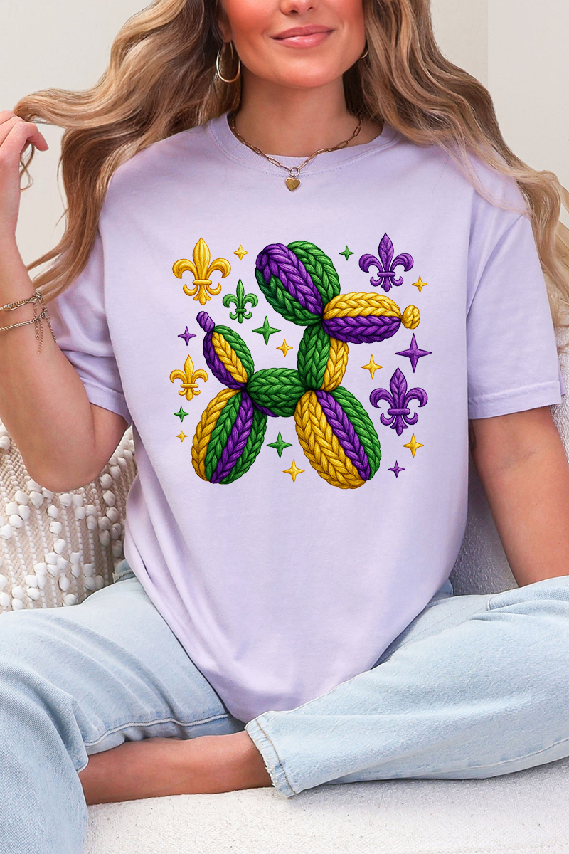 Faux Yarn Mardi Gras Balloon Dog Comfort Colors Adult Ring-Spun Cotton Tee