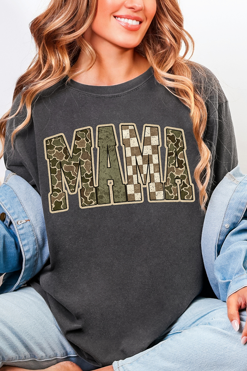 Camo Checkered Mama Comfort Colors Adult Ring-Spun Cotton Tee