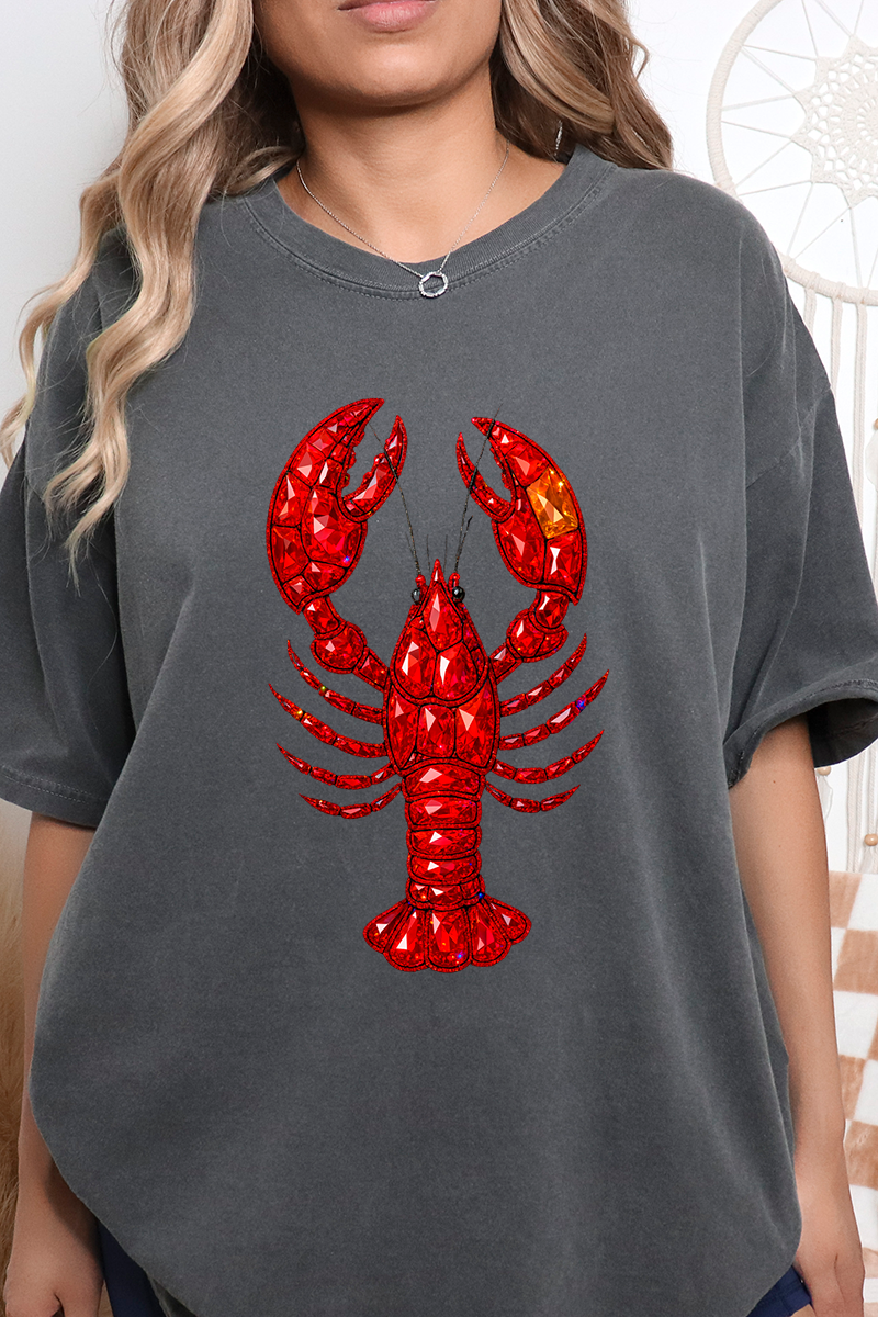 Faux Rhinestone Crawfish Comfort Colors Adult Ring-Spun Cotton Tee