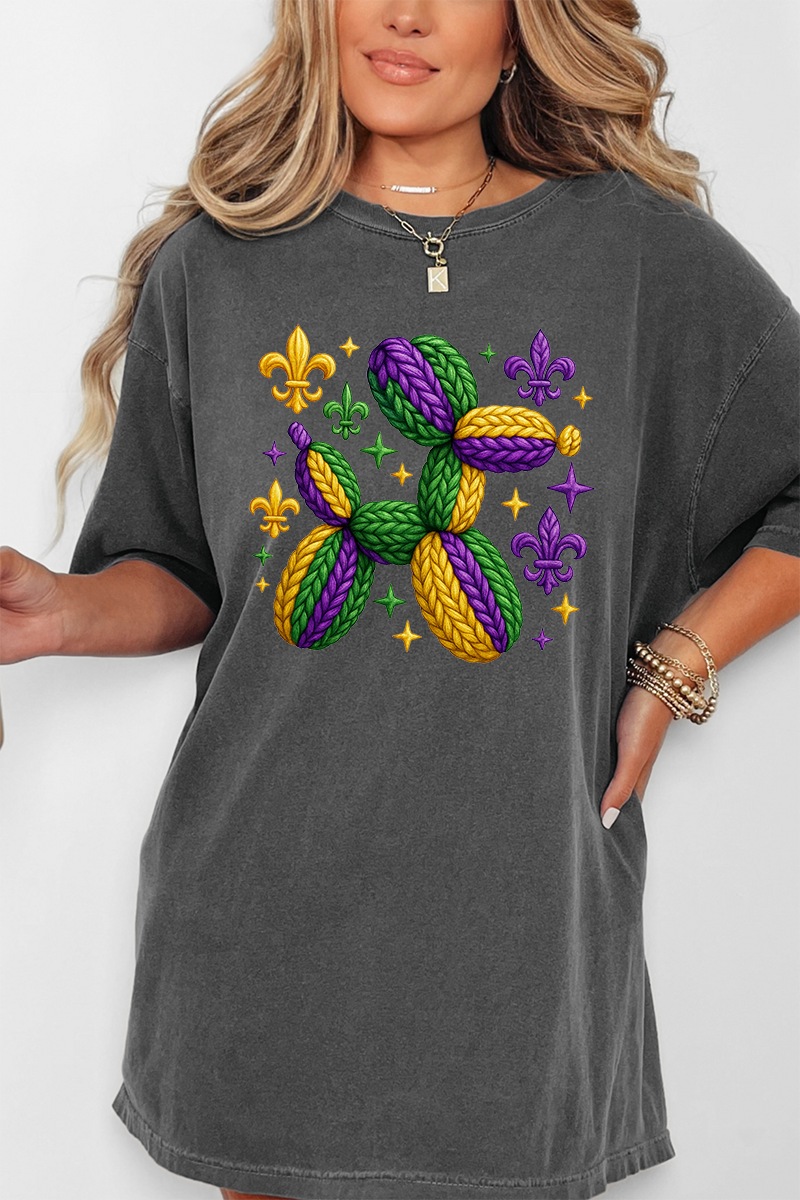 Faux Yarn Mardi Gras Balloon Dog Comfort Colors Adult Ring-Spun Cotton Tee