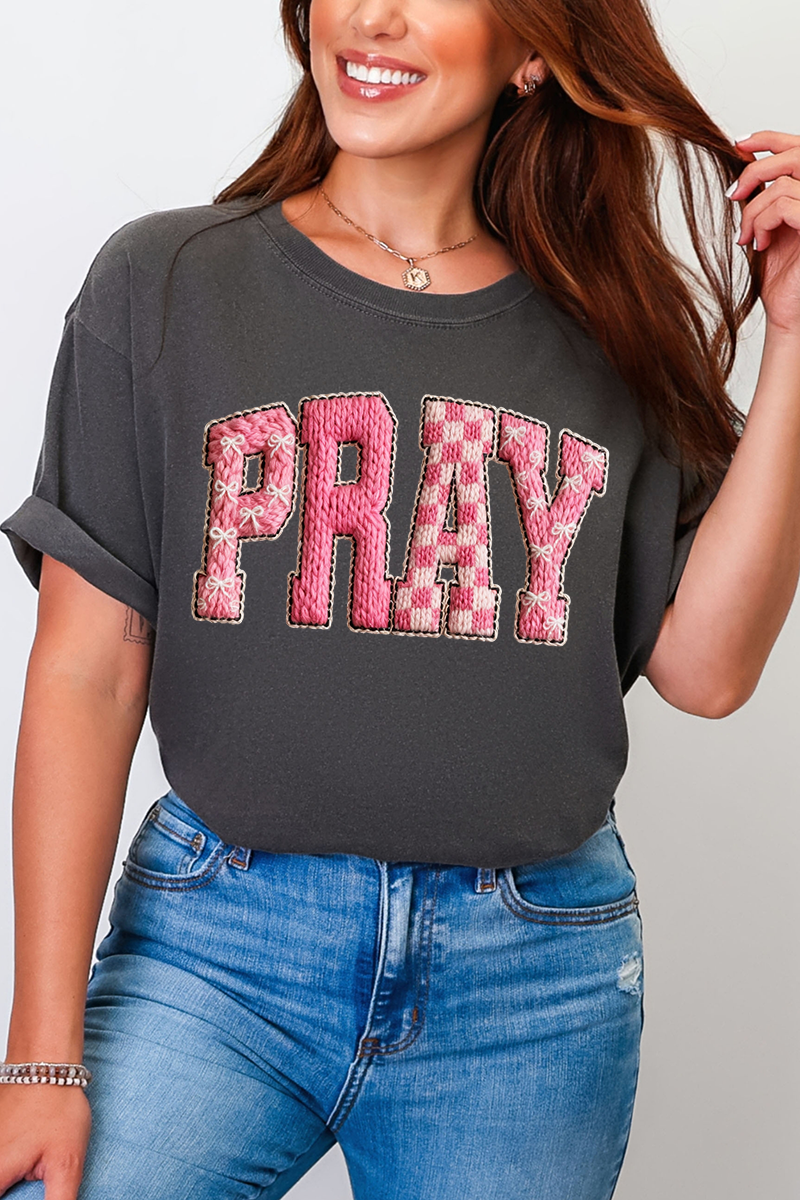 Pink Faux Yarn Coquette Pray Comfort Colors Adult Ring-Spun Cotton Tee