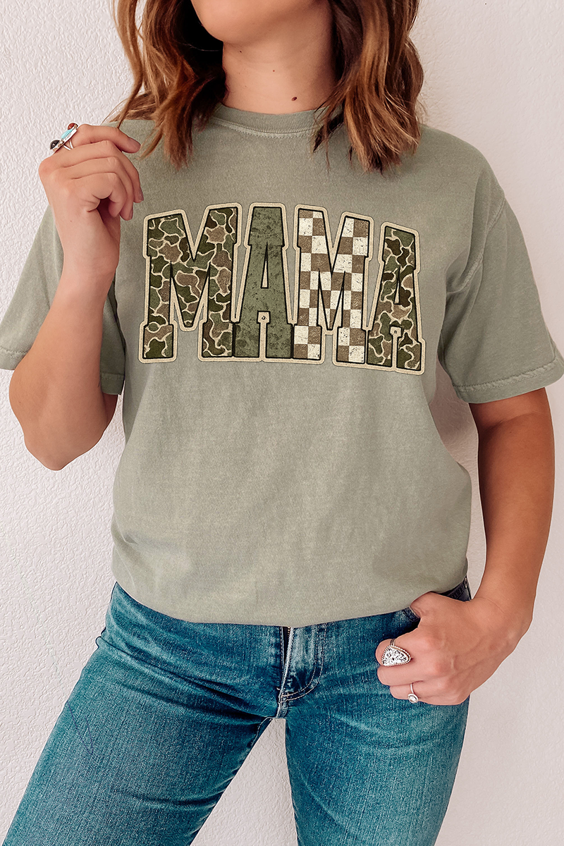 Camo Checkered Mama Comfort Colors Adult Ring-Spun Cotton Tee