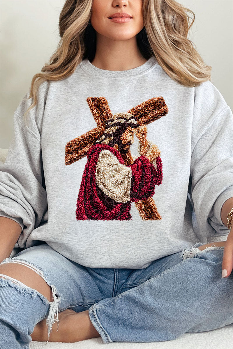 Faux Yarn Jesus At The Cross Heavy Blend Crew Sweatshirt product image 3