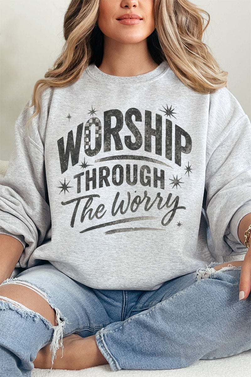 Black Worship Through The Worry Heavy Blend Crew Sweatshirt product image 3
