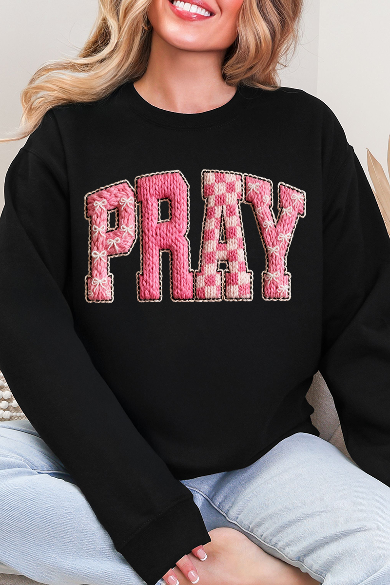 Pink Faux Yarn Coquette Pray Heavy Blend Crew Sweatshirt product image 1