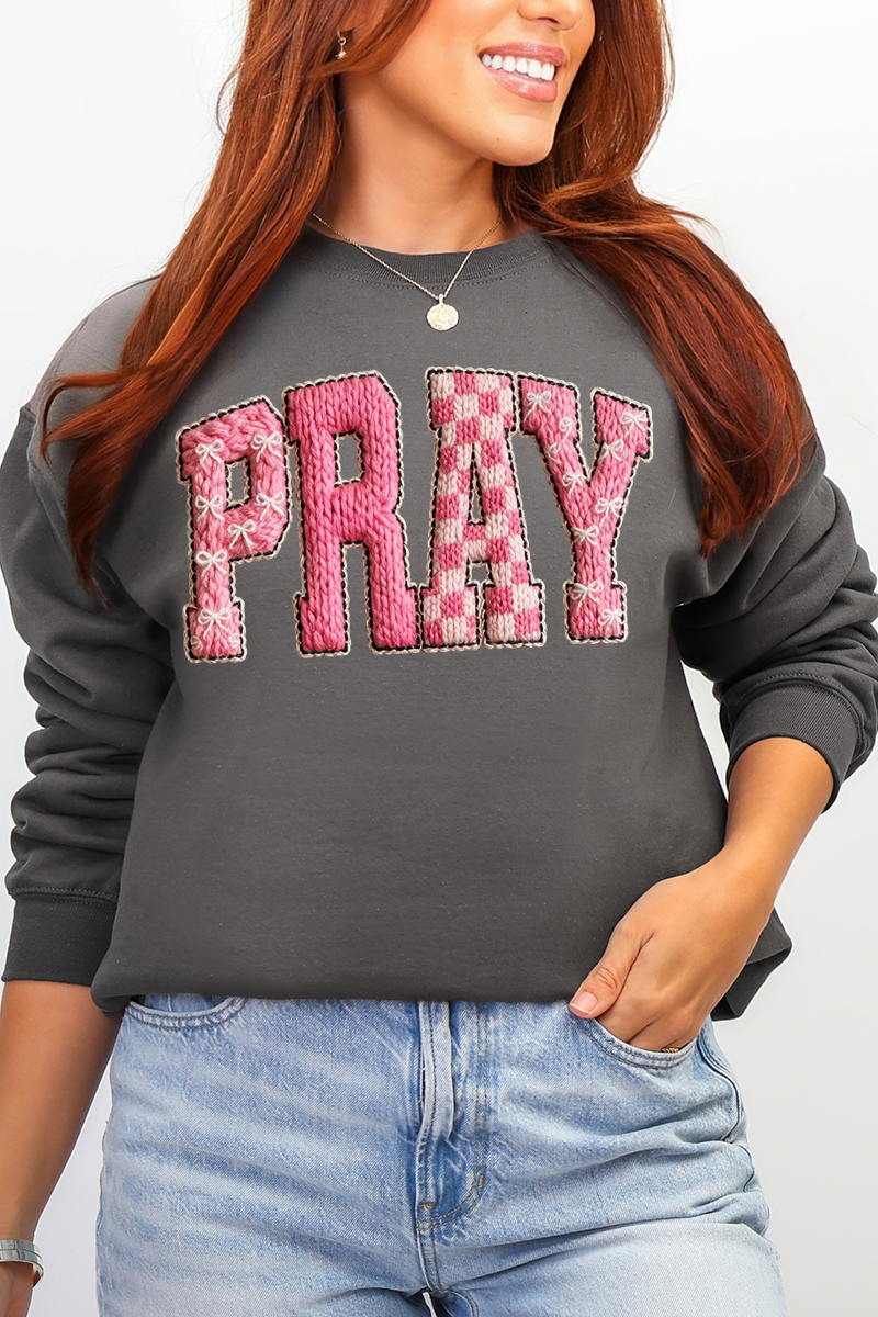 Pink Faux Yarn Coquette Pray Heavy Blend Crew Sweatshirt product image 3