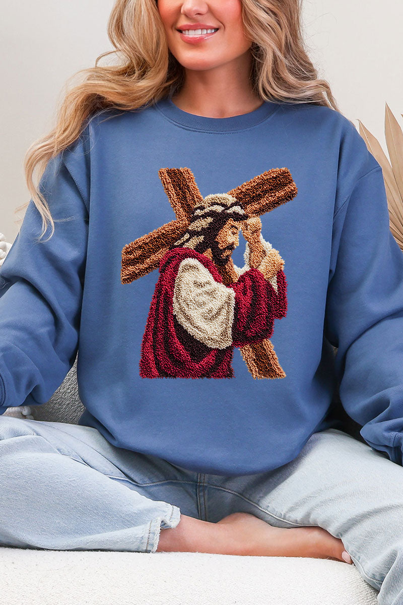 Faux Yarn Jesus At The Cross Heavy Blend Crew Sweatshirt product image 4