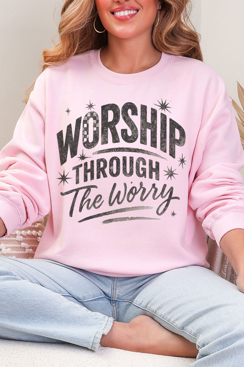 Black Worship Through The Worry Heavy Blend Crew Sweatshirt product image 4