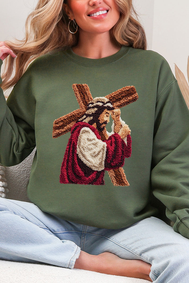 Faux Yarn Jesus At The Cross Heavy Blend Crew Sweatshirt product image 5