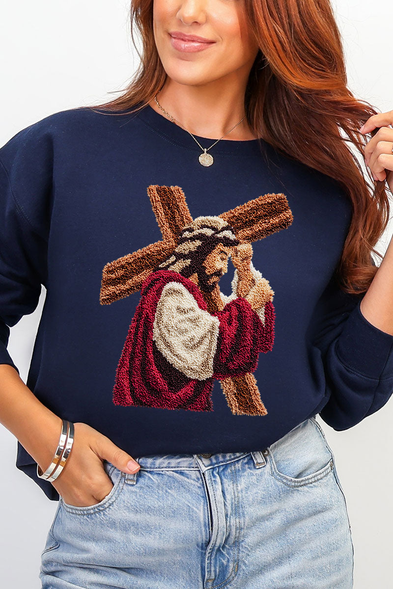 Faux Yarn Jesus At The Cross Heavy Blend Crew Sweatshirt product image 1