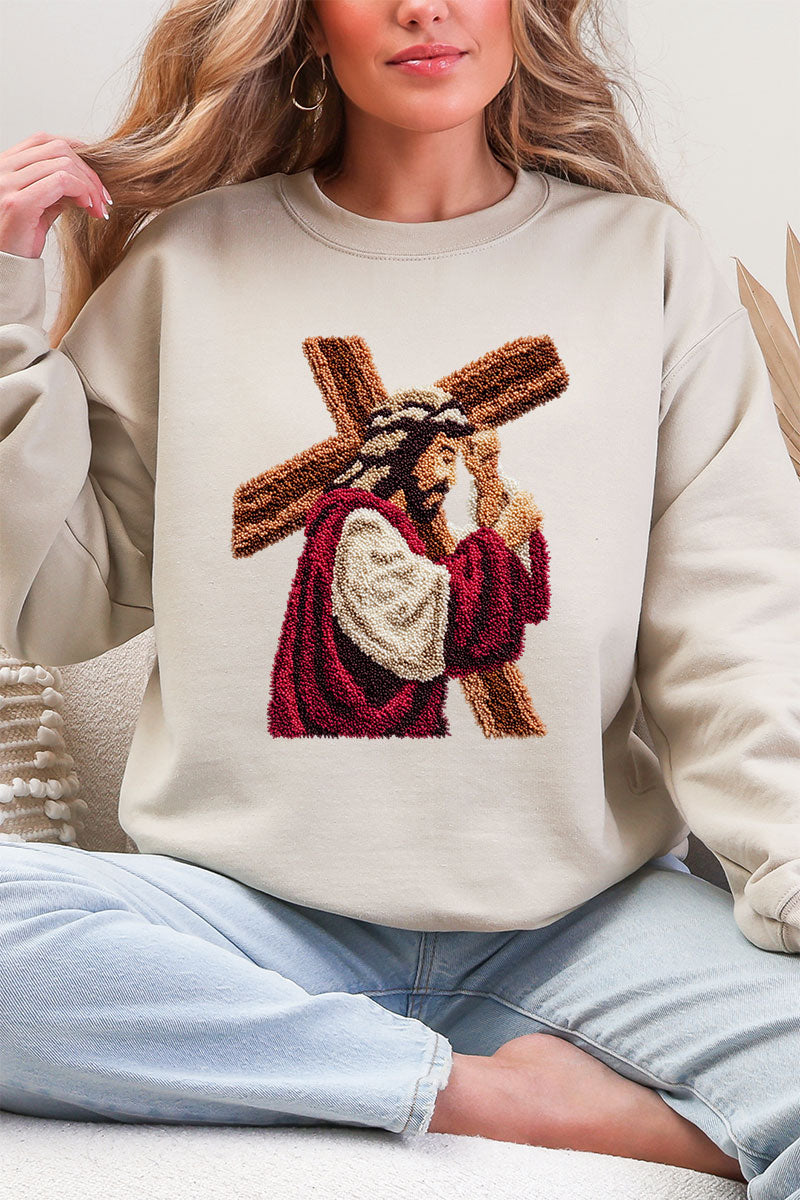 Faux Yarn Jesus At The Cross Heavy Blend Crew Sweatshirt product image 6