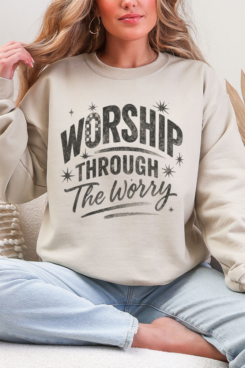 Black Worship Through The Worry Heavy Blend Crew Sweatshirt product image 5