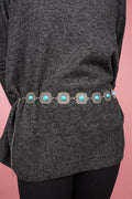 Turquoise Moon Over Mesa Silvertone Belt