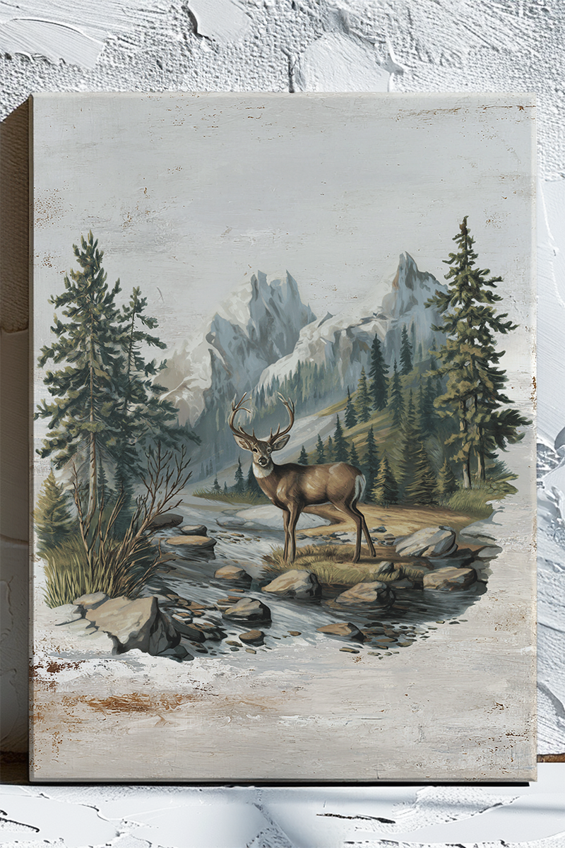 Alpine Deer Stretched Canvas Print