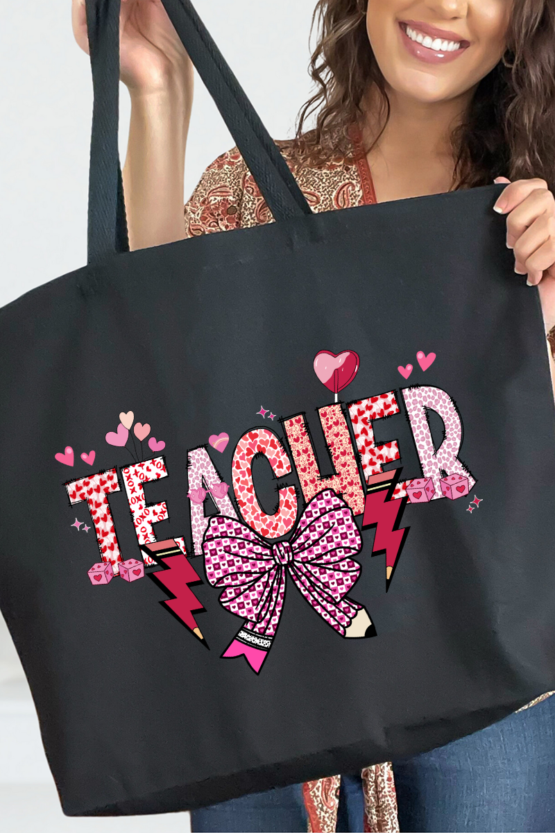 Bow Teacher Doodle Canvas Jumbo Tote