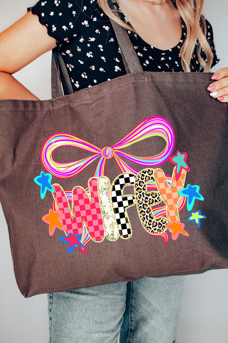 Colorful Preppy Wifey Canvas Jumbo Tote