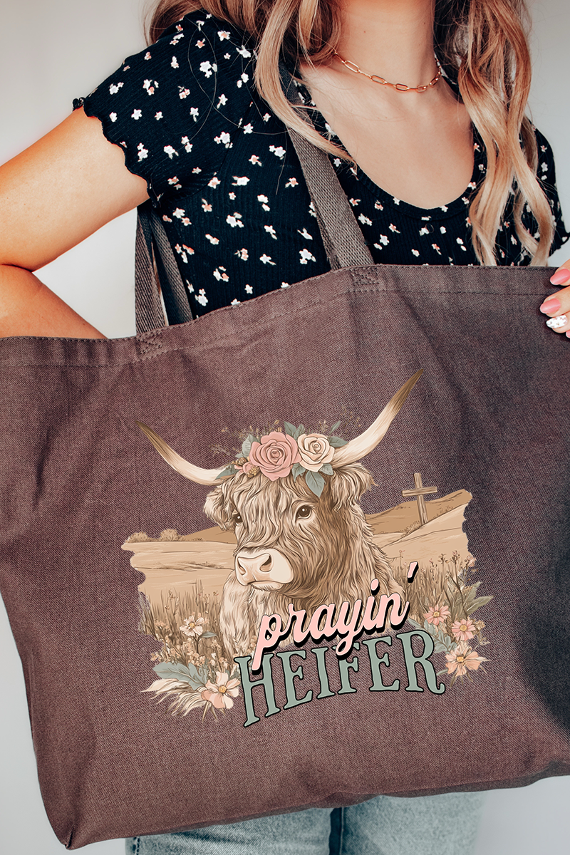 Prayin' Heifer Canvas Jumbo Tote