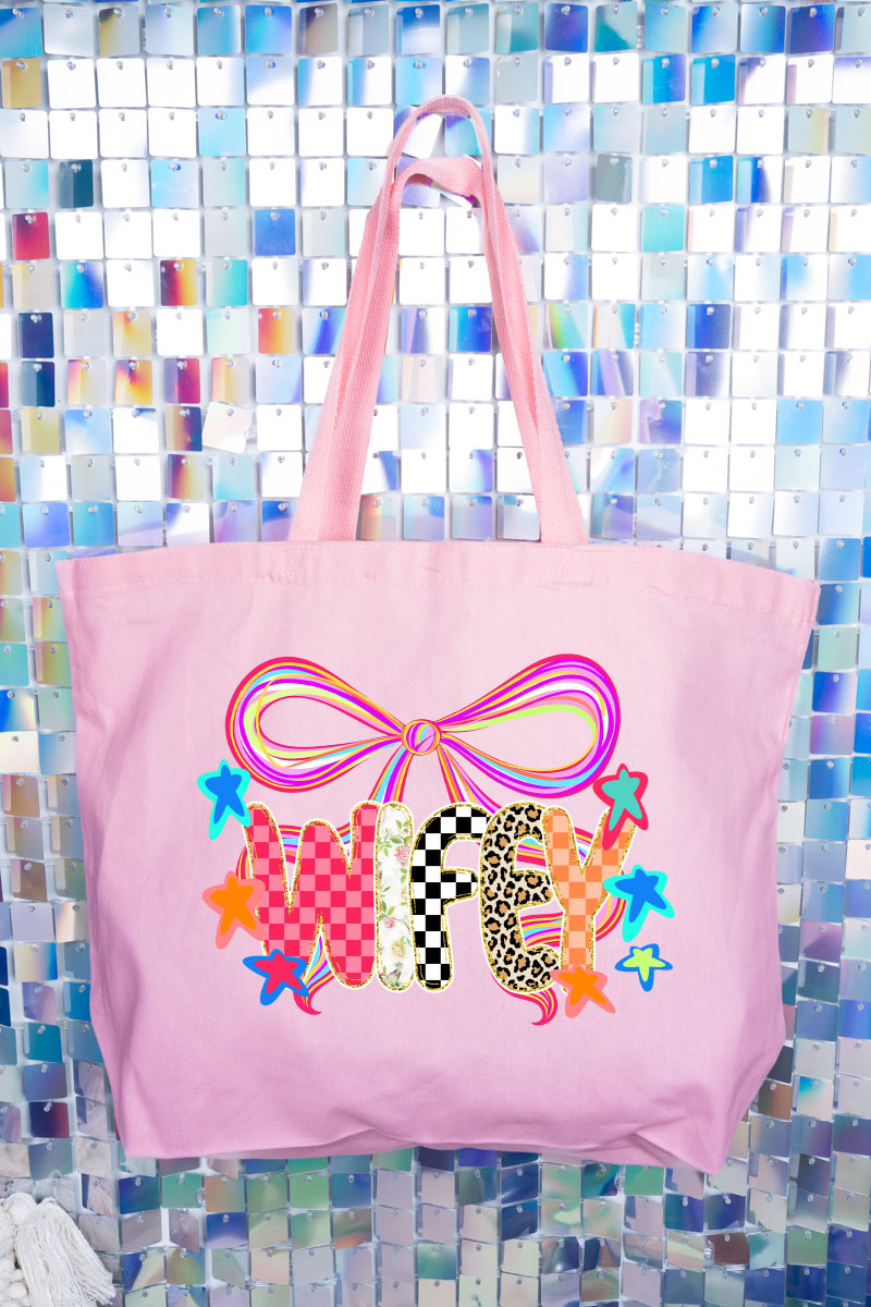 Colorful Preppy Wifey Canvas Jumbo Tote