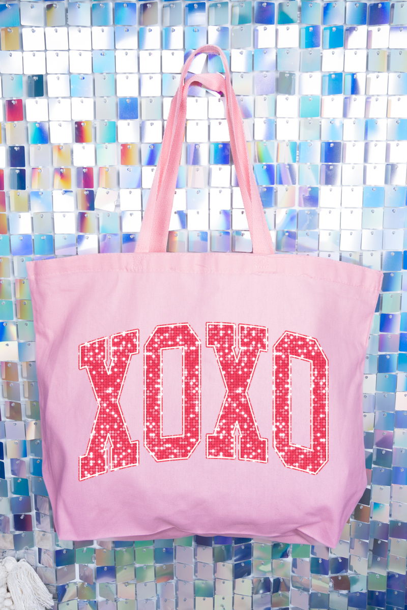 Faux Glitter XOXO Canvas Jumbo Tote