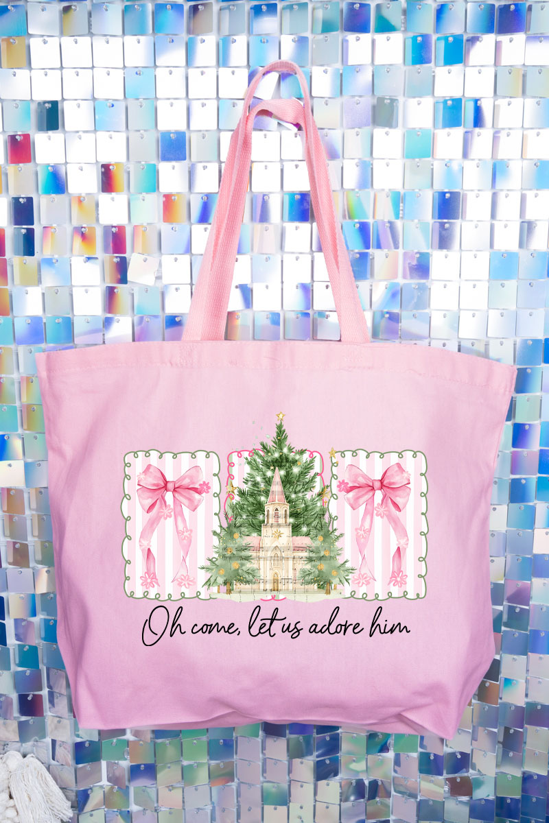 Notes Oh Come Let Us Adore Him Canvas Jumbo Tote