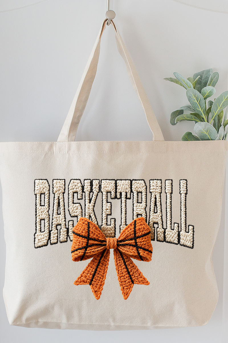 Faux Yarn Basketball Coquette Canvas Jumbo Tote