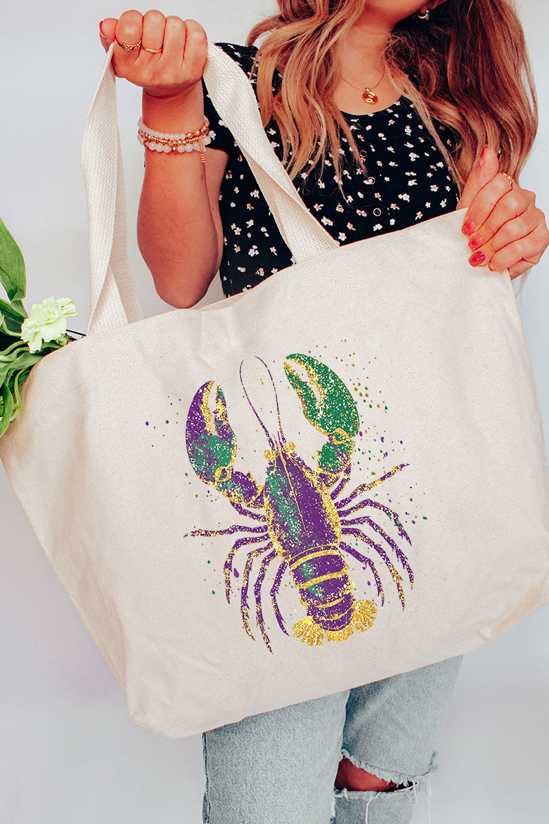 Glitzy Gras Crawfish Canvas Jumbo Tote