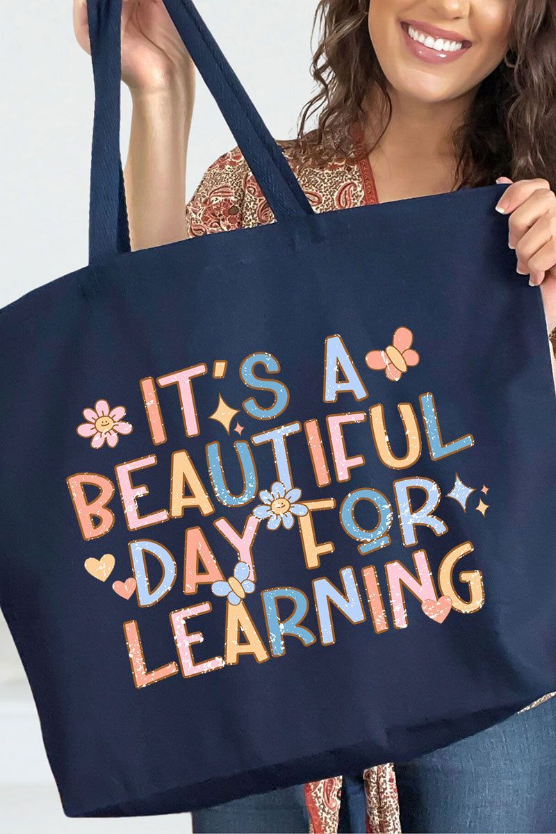 Beautiful Day For Learning Canvas Jumbo Tote